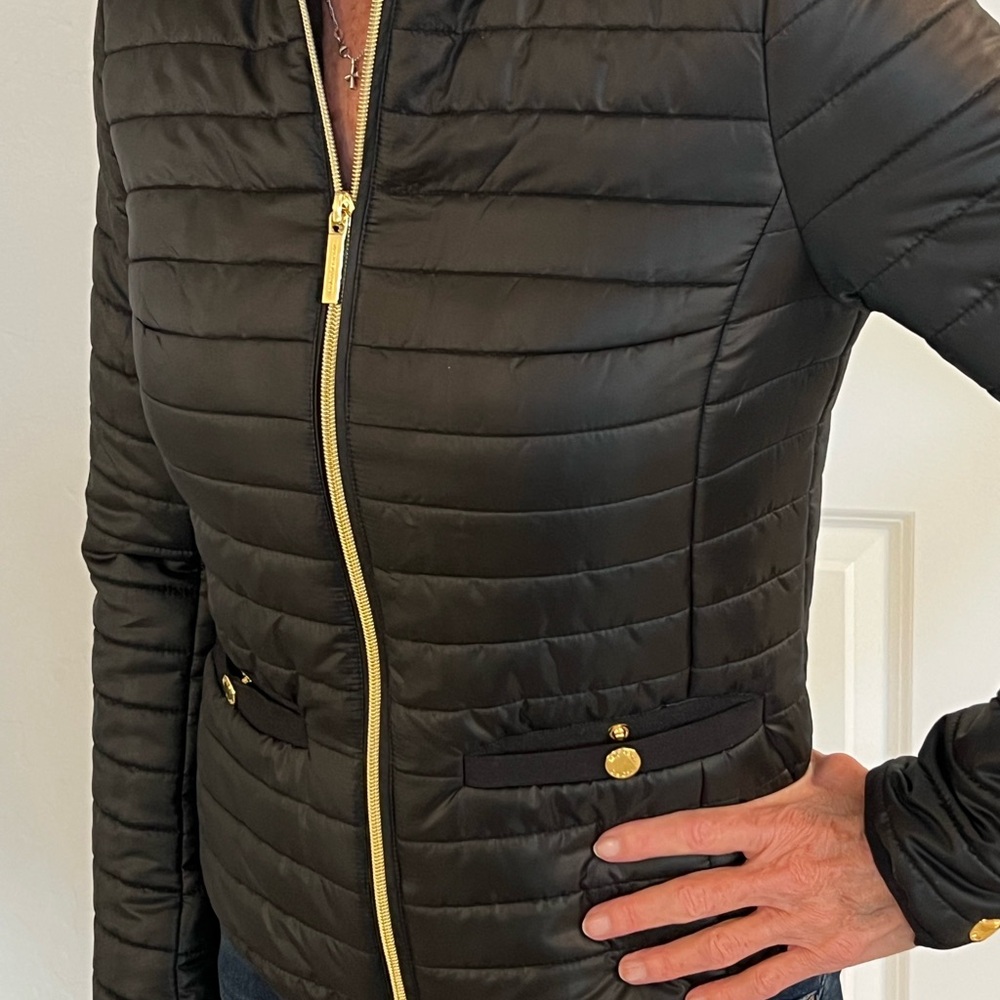 Michael Kors Black Puffer Jacket with Gold Accents